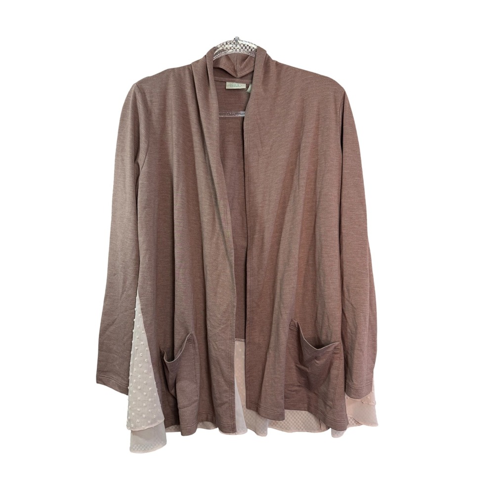 LOGO Lounge by Lori Goldstein Mauve Open Front Cardigan Swiss Dot Hem Small